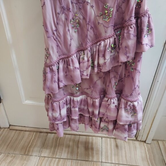 TANNER FLETCHER Celeste Mauve Floral Sequin Chiffon Slip Dress - Picture 8 of 12